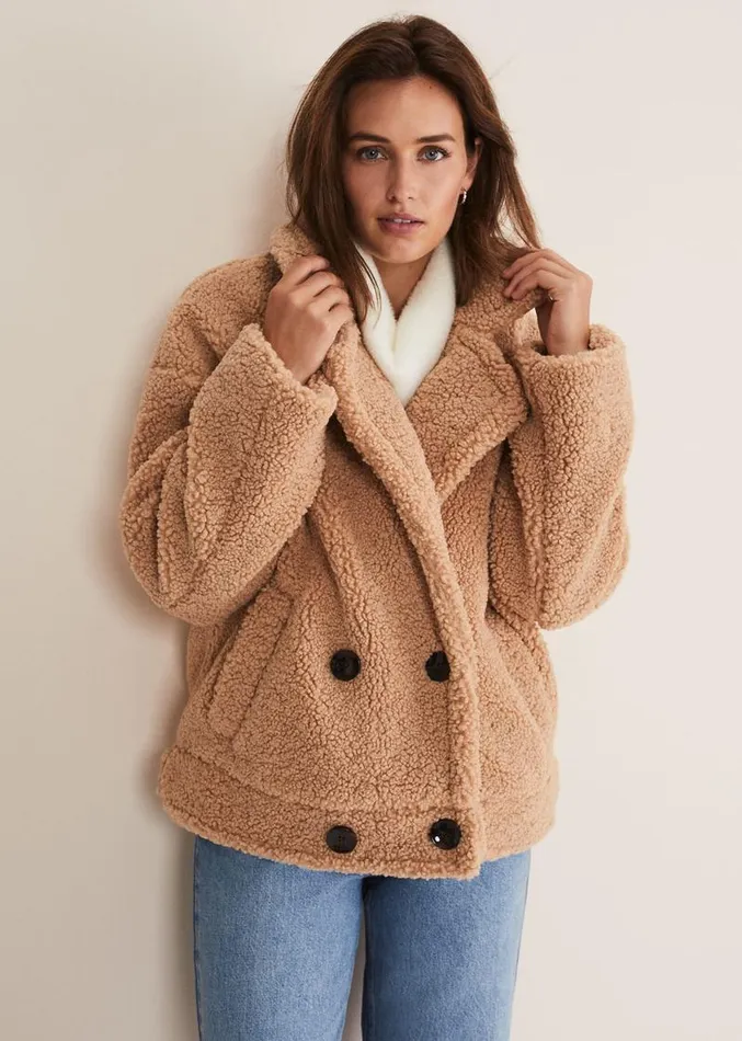 Kelsey Short Teddy Coat Camel Women Phase Eight Coats