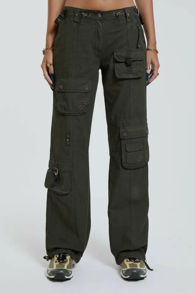 Khaki Low Rise Cargo Pants Khaki Women Jaded London Parachute Pants