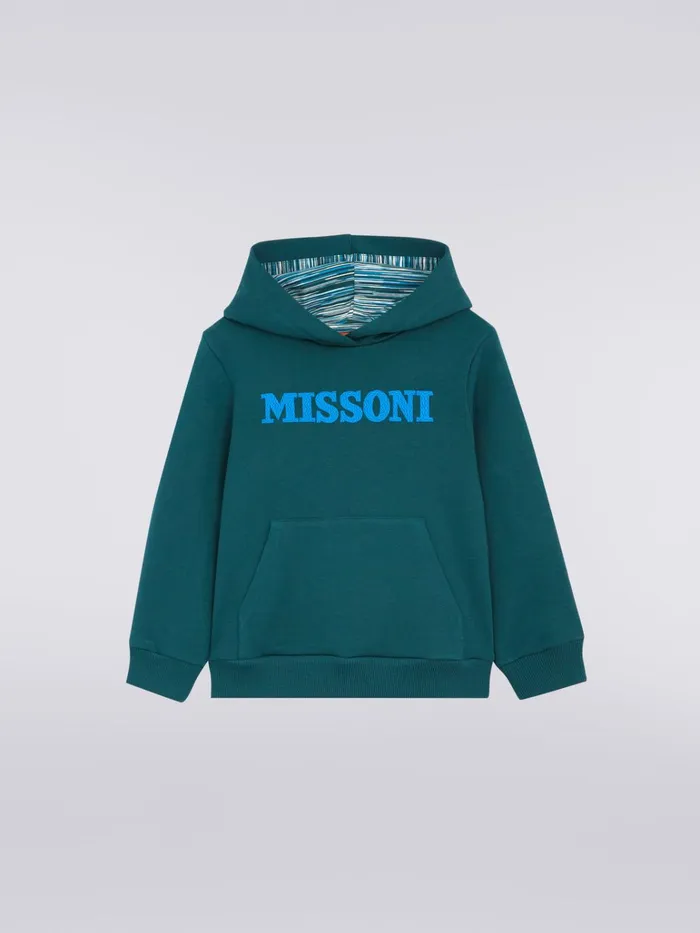 Kids Cotton Hooded Sweatshirt With Logo Green Missoni Clothing