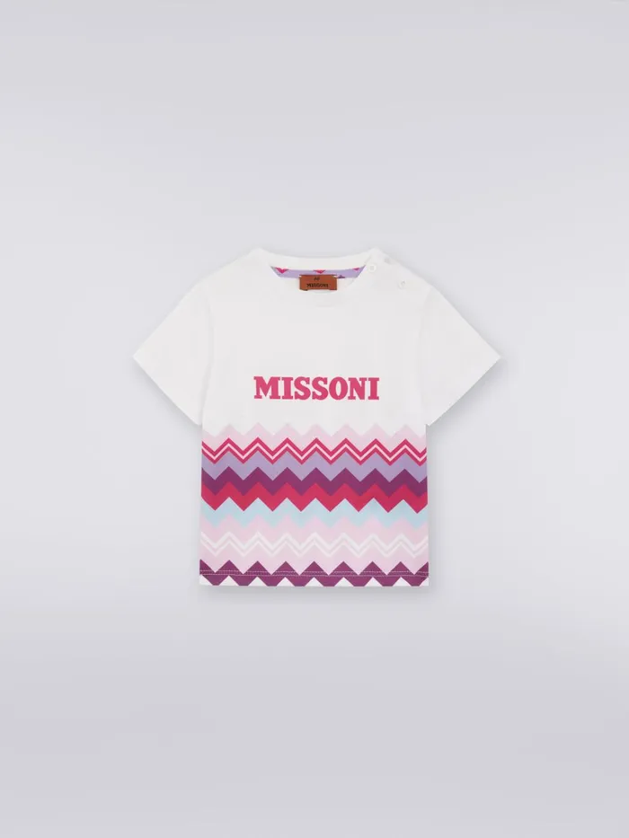 Kids ShortSleeved Cotton TShirt With Zigzag And Logo White Missoni Baby 024 Months