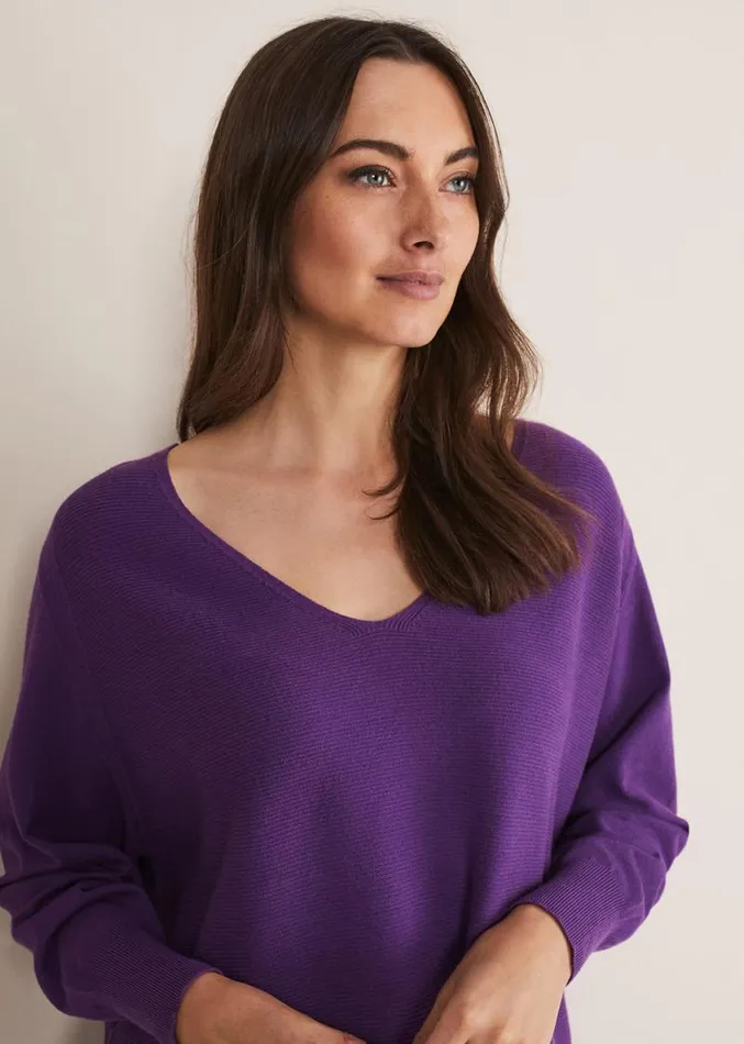Kirste Textured Fine Knit VNeck Jumper Bright Purple Women Phase Eight Knitwear