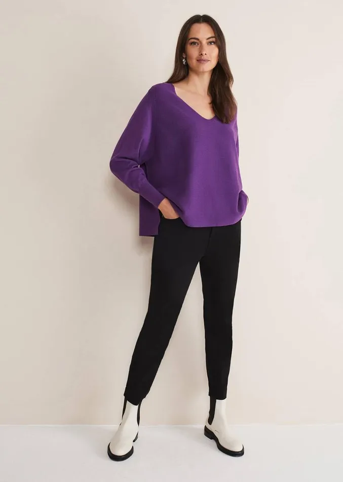 Kirste Textured Fine Knit VNeck Jumper Bright Purple Women Phase Eight Knitwear Kirste Textured Fine Knit VNeck Jumper Bright Purple Women Phase Eight Knitwear