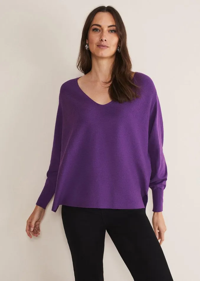 Kirste Textured Fine Knit VNeck Jumper Bright Purple Women Phase Eight Knitwear Kirste Textured Fine Knit VNeck Jumper Bright Purple Women Phase Eight Knitwear