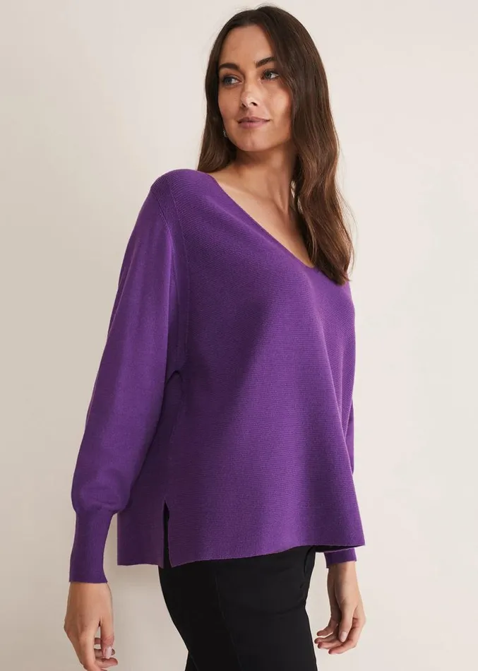 Kirste Textured Fine Knit VNeck Jumper Bright Purple Women Phase Eight Knitwear Kirste Textured Fine Knit VNeck Jumper Bright Purple Women Phase Eight Knitwear