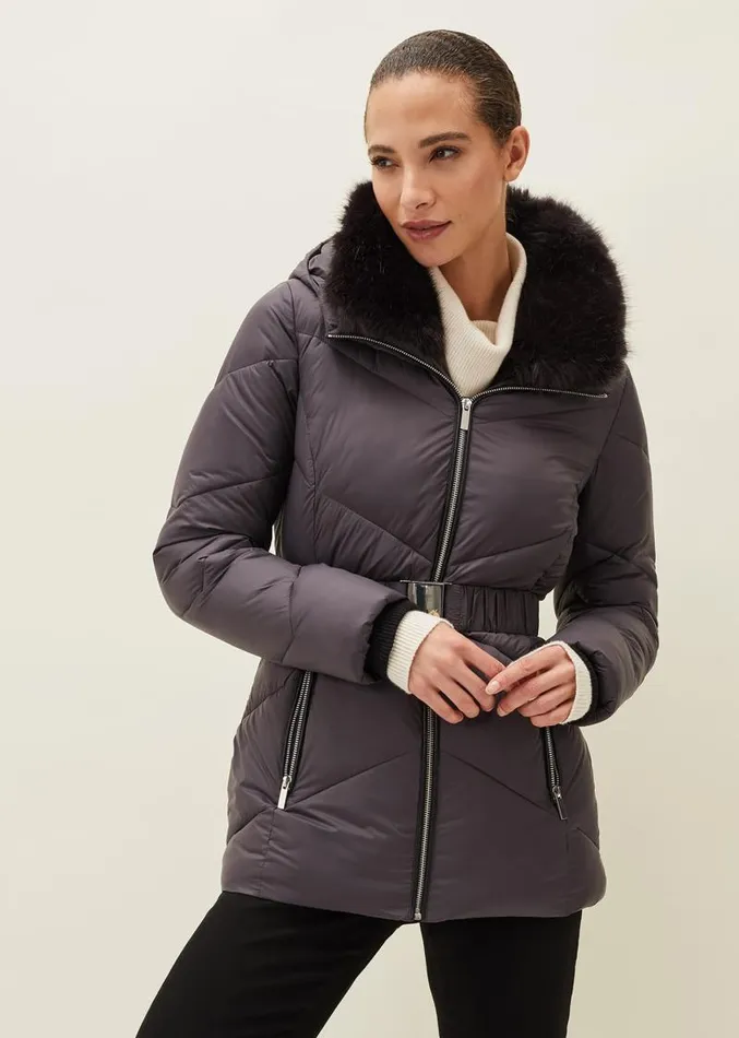 Krissy Short High Shine Puffer Coat Pewter Women Phase Eight Coats