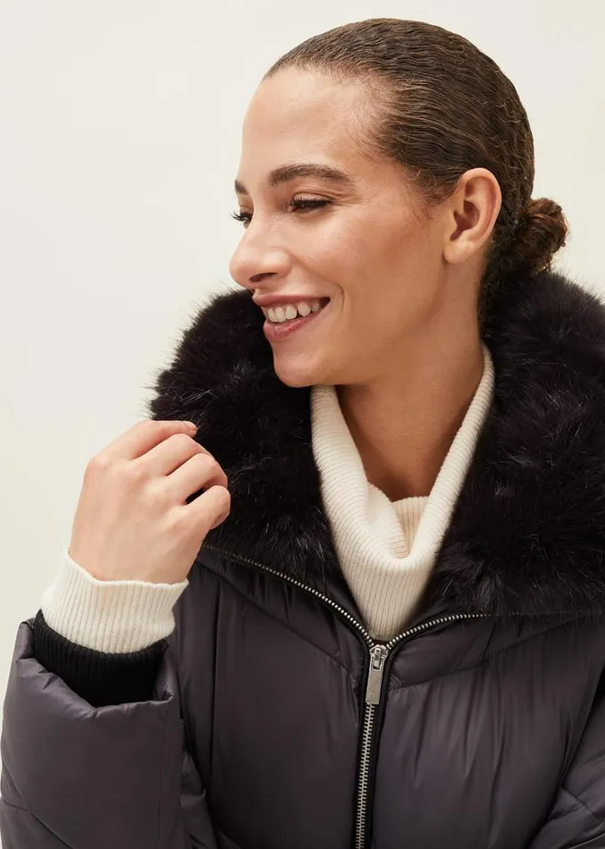 Krissy Short High Shine Puffer Coat Pewter Women Phase Eight Coats