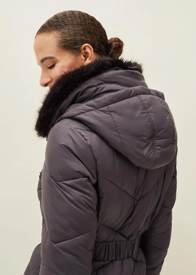 Krissy Short High Shine Puffer Coat Pewter Women Phase Eight Coats