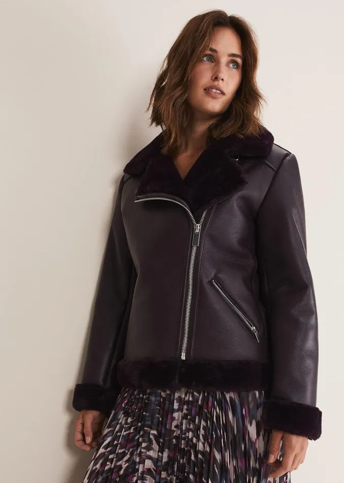 Kya Aviator Jacket Dark Berry Women Phase Eight Coats
