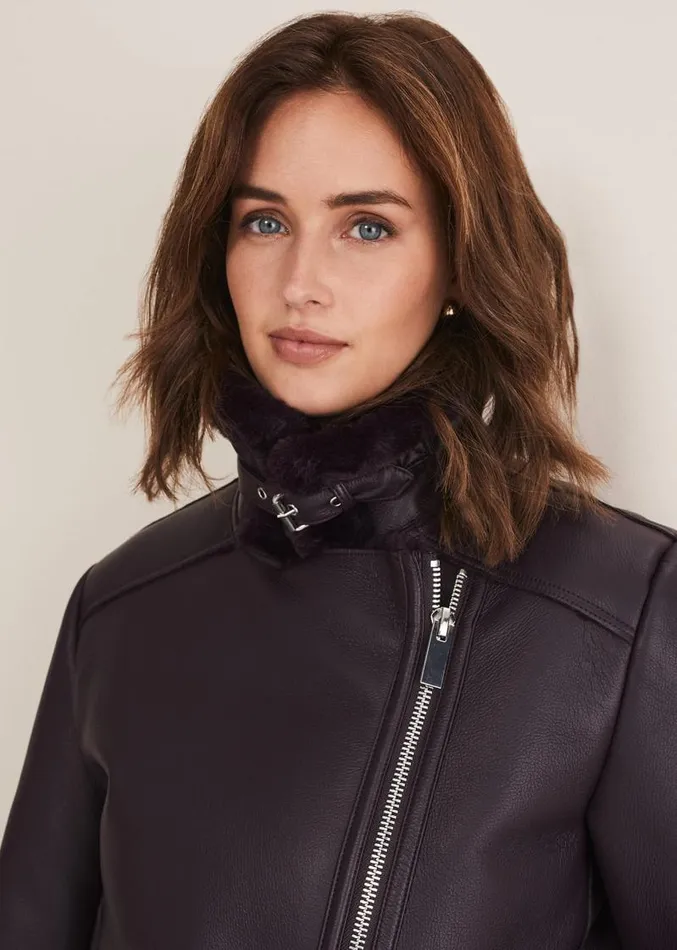 Kya Aviator Jacket Dark Berry Women Phase Eight Coats