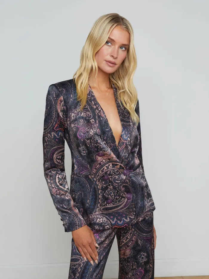 L039Agence Blazers and Jackets Women Colin Satin Blazer Plum Multi Boute Paisley