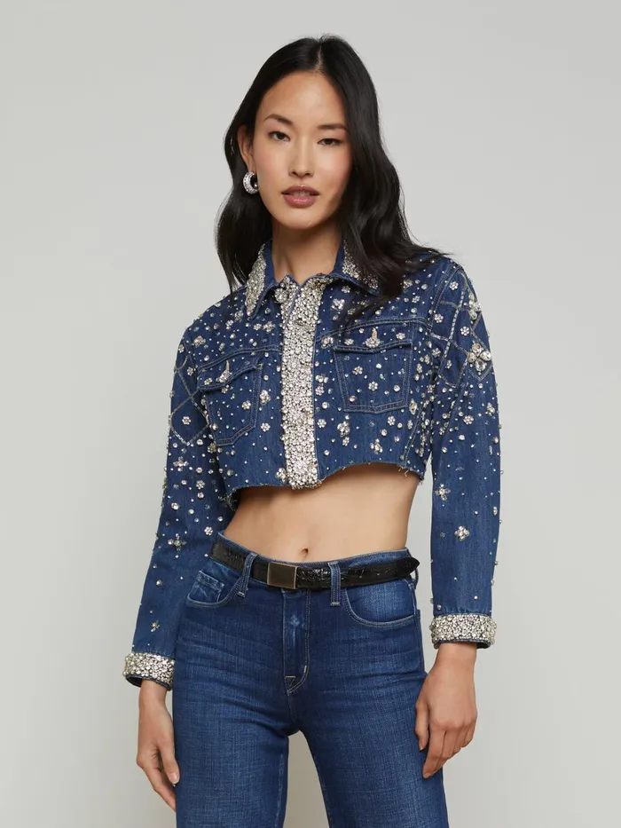 L039Agence Blazers and Jackets Women Genevie Embellished Denim Jacket Conway