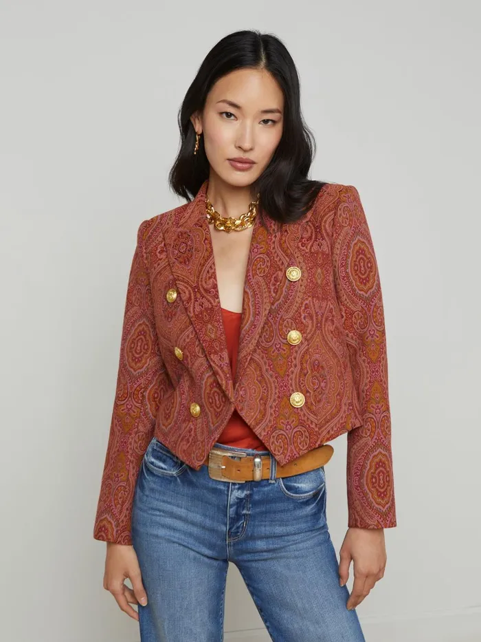 L039Agence Blazers and Jackets Women Lila Jacquard Blazer Burnt Orange Umber Paisley