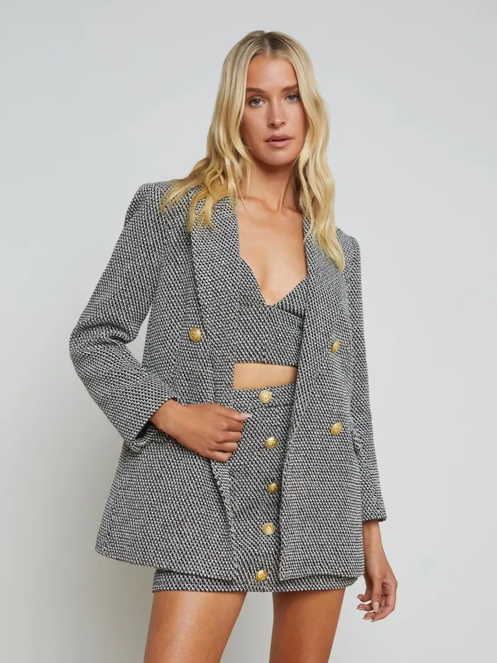 L039Agence Blazers and Jackets Women Riva Oversized Knit Blazer Blackivorygold