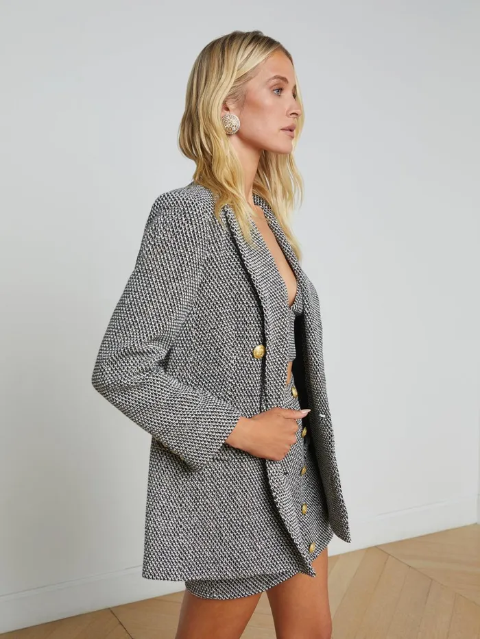 L039Agence Blazers and Jackets Women Riva Oversized Knit Blazer Blackivorygold L039Agence Blazers and Jackets Women Riva Oversized Knit Blazer Blackivorygold