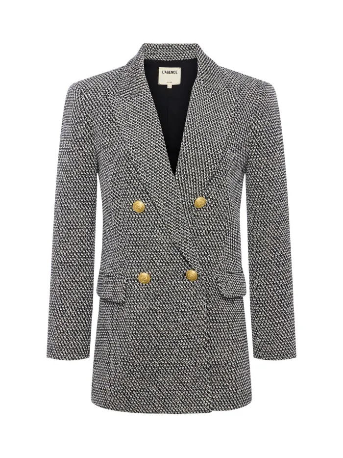 L039Agence Blazers and Jackets Women Riva Oversized Knit Blazer Blackivorygold L039Agence Blazers and Jackets Women Riva Oversized Knit Blazer Blackivorygold