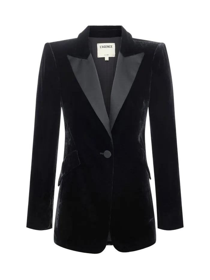 L039Agence Blazers and Jackets Women Sheila Velvet Blazer Black L039Agence Blazers and Jackets Women Sheila Velvet Blazer Black