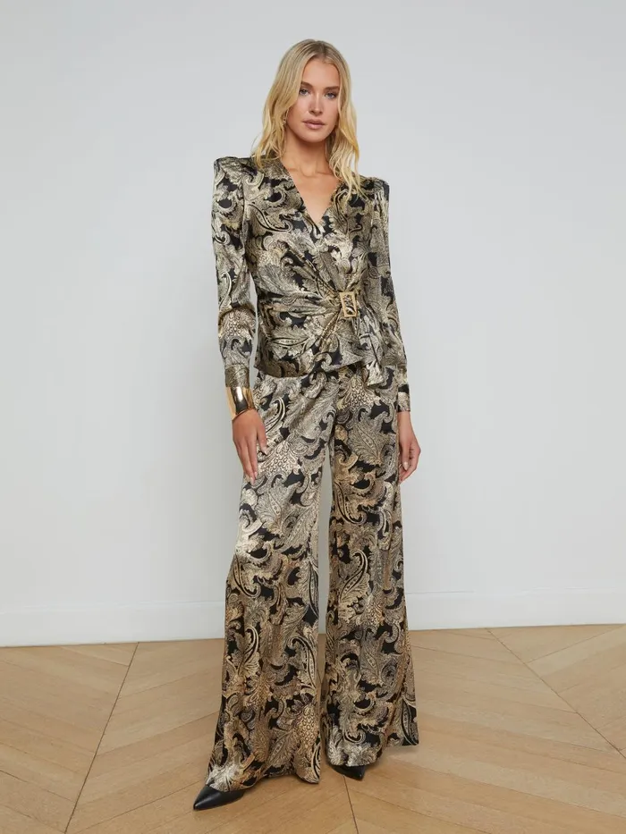 L039Agence Blouses and Tops Women Bensen StretchSilk Blouse Gold Multi Textured Paisley L039Agence Blouses and Tops Women Bensen StretchSilk Blouse Gold Multi Textured Paisley