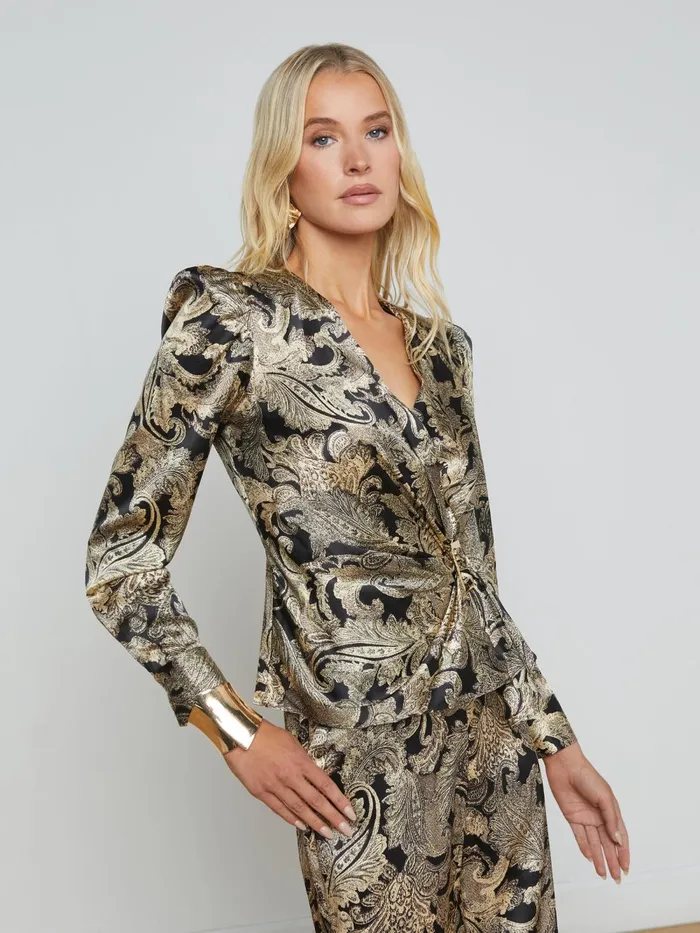 L039Agence Blouses and Tops Women Bensen StretchSilk Blouse Gold Multi Textured Paisley L039Agence Blouses and Tops Women Bensen StretchSilk Blouse Gold Multi Textured Paisley