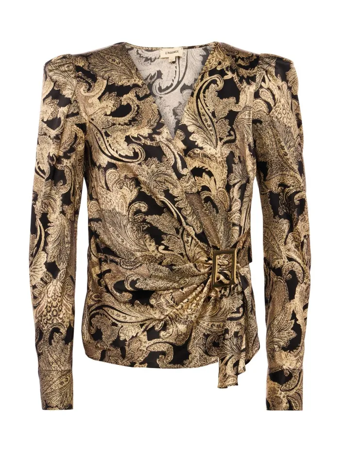 L039Agence Blouses and Tops Women Bensen StretchSilk Blouse Gold Multi Textured Paisley L039Agence Blouses and Tops Women Bensen StretchSilk Blouse Gold Multi Textured Paisley