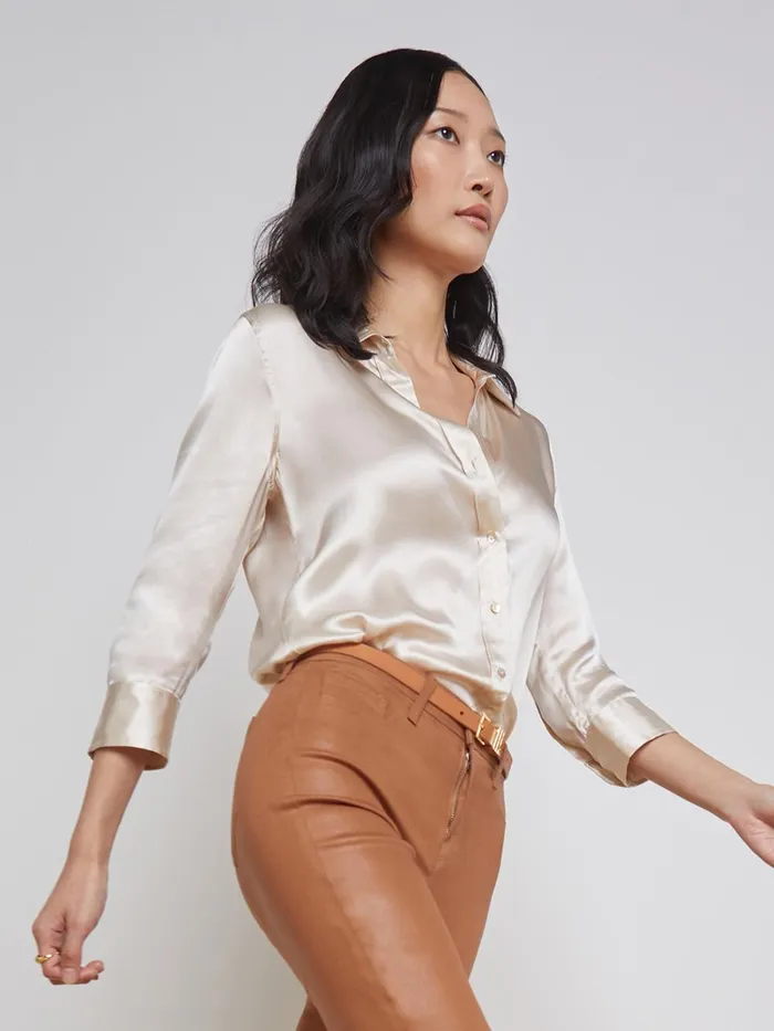 L039Agence Blouses and Tops Women Dani Silk Blouse Champagne L039Agence Blouses and Tops Women Dani Silk Blouse Champagne