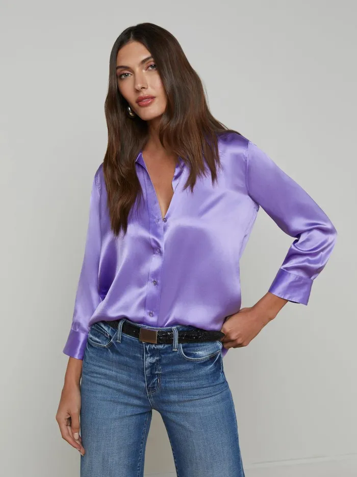L039Agence Blouses and Tops Women Dani Silk Blouse Electric Purple