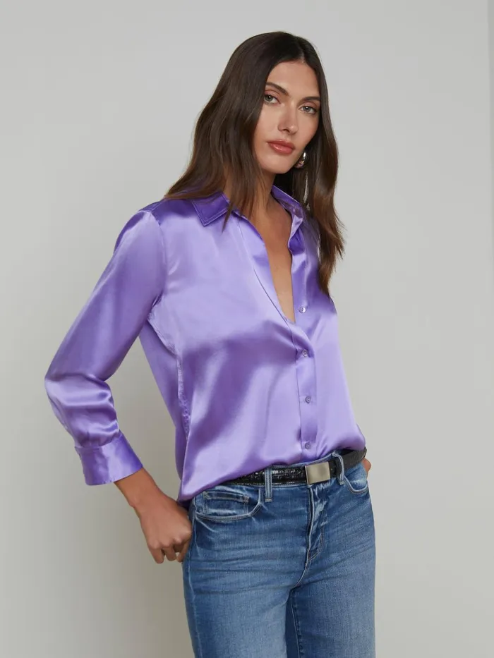 L039Agence Blouses and Tops Women Dani Silk Blouse Electric Purple L039Agence Blouses and Tops Women Dani Silk Blouse Electric Purple