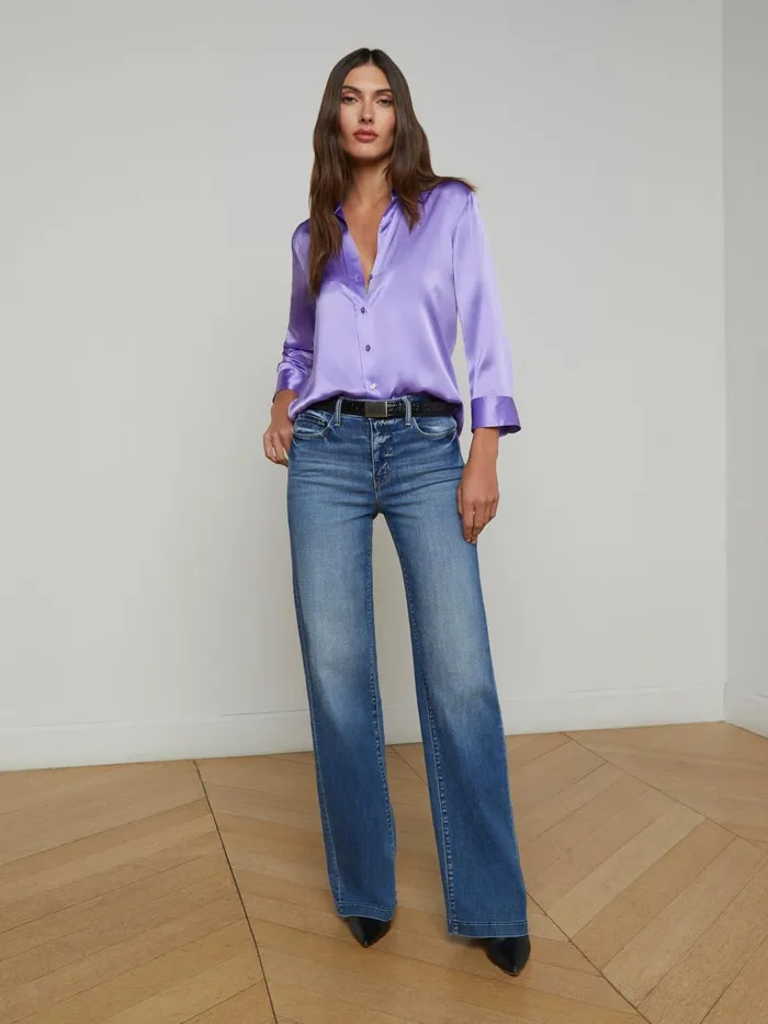 L039Agence Blouses and Tops Women Dani Silk Blouse Electric Purple L039Agence Blouses and Tops Women Dani Silk Blouse Electric Purple