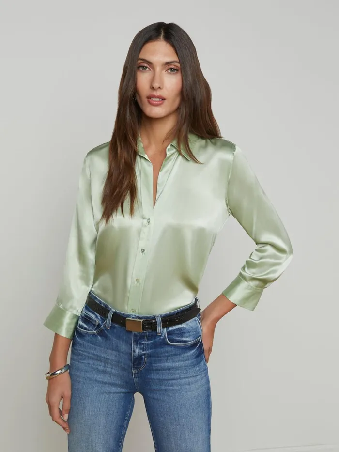 L039Agence Blouses and Tops Women Dani Silk Blouse Laurel Green