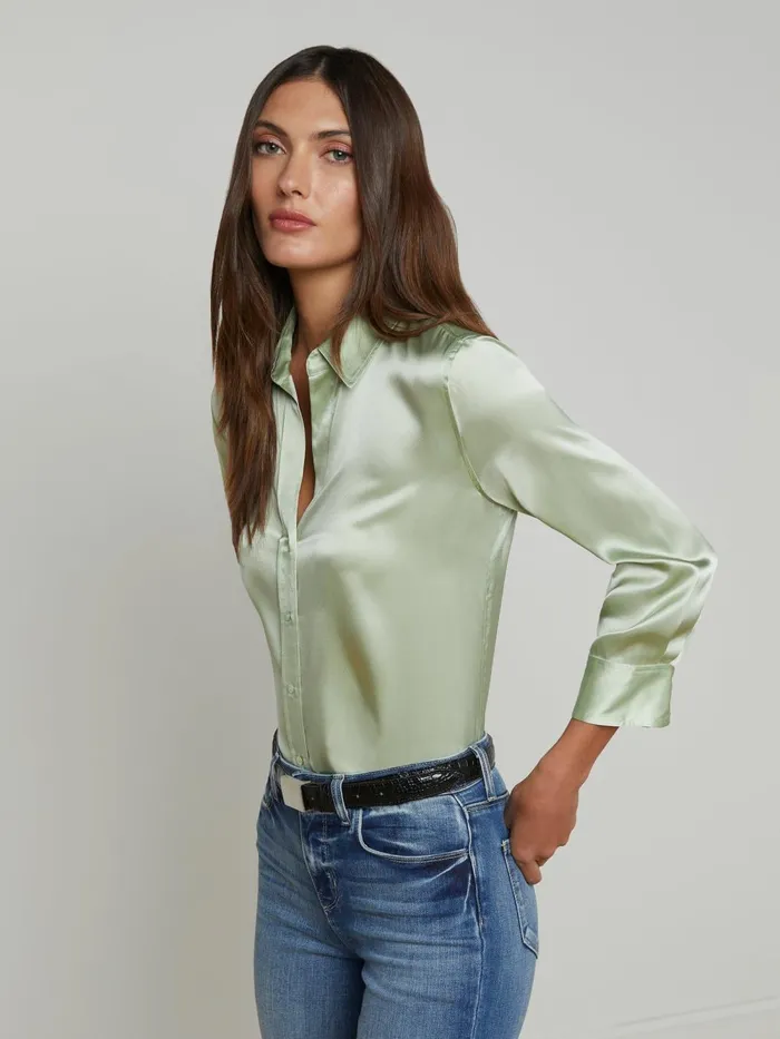 L039Agence Blouses and Tops Women Dani Silk Blouse Laurel Green L039Agence Blouses and Tops Women Dani Silk Blouse Laurel Green