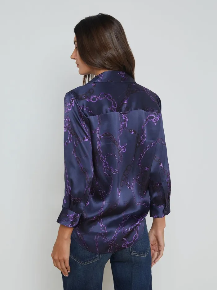L039Agence Blouses and Tops Women Dani Silk Blouse Midnightpurple Sketch Chain L039Agence Blouses and Tops Women Dani Silk Blouse Midnightpurple Sketch Chain
