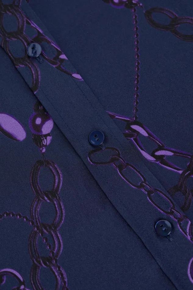L039Agence Blouses and Tops Women Dani Silk Blouse Midnightpurple Sketch Chain L039Agence Blouses and Tops Women Dani Silk Blouse Midnightpurple Sketch Chain