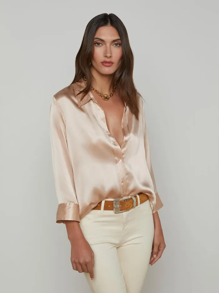 L039Agence Blouses and Tops Women Dani Silk Blouse Petal L039Agence Blouses and Tops Women Dani Silk Blouse Petal