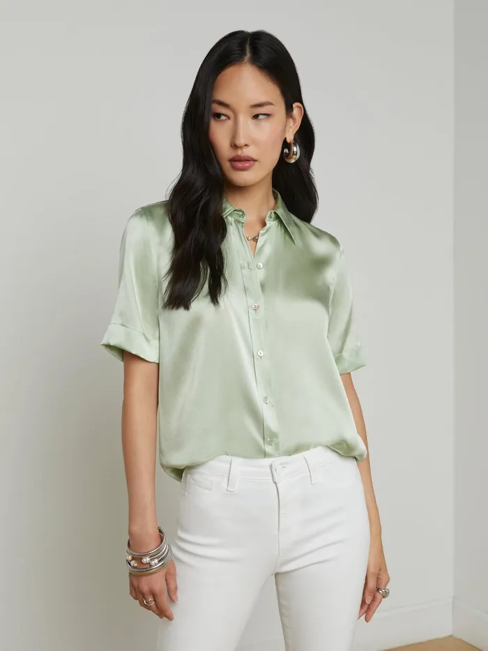 L039Agence Blouses and Tops Women Ellah Silk Blouse Laurel Green