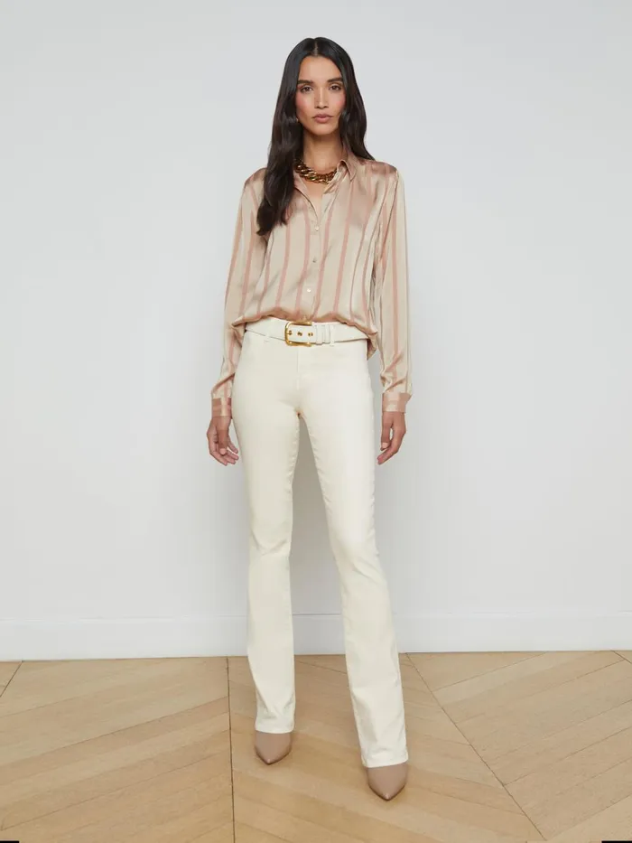 L039Agence Blouses and Tops Women Laurent Satin Blouse Champagne Multi Stripe L039Agence Blouses and Tops Women Laurent Satin Blouse Champagne Multi Stripe
