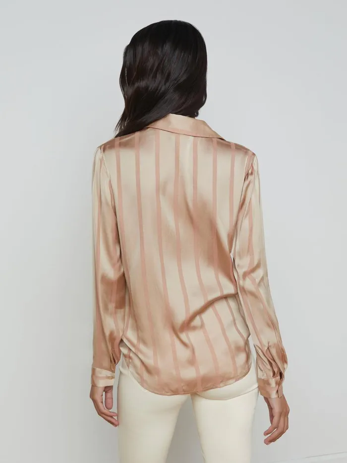 L039Agence Blouses and Tops Women Laurent Satin Blouse Champagne Multi Stripe L039Agence Blouses and Tops Women Laurent Satin Blouse Champagne Multi Stripe