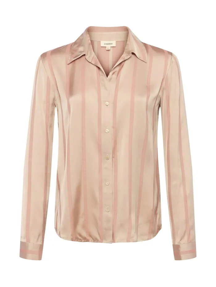 L039Agence Blouses and Tops Women Laurent Satin Blouse Champagne Multi Stripe L039Agence Blouses and Tops Women Laurent Satin Blouse Champagne Multi Stripe