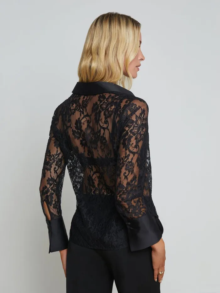 L039Agence Blouses and Tops Women Reims Lace Shirt Black L039Agence Blouses and Tops Women Reims Lace Shirt Black
