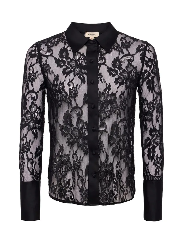 L039Agence Blouses and Tops Women Reims Lace Shirt Black L039Agence Blouses and Tops Women Reims Lace Shirt Black