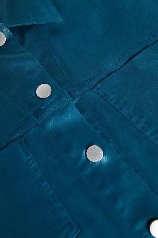 L039Agence Coated Denim Women Janelle Coated Denim Jacket Deep Teal Coated L039Agence Coated Denim Women Janelle Coated Denim Jacket Deep Teal Coated