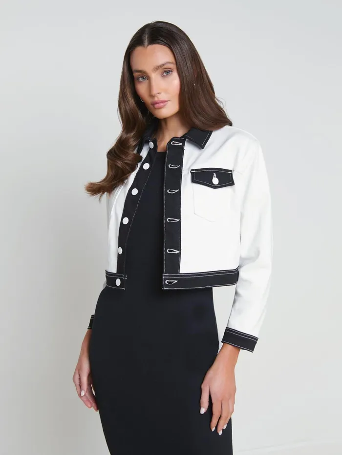 L039Agence Denim Jackets Women Koda Contrast Denim Jacket Whiteblack