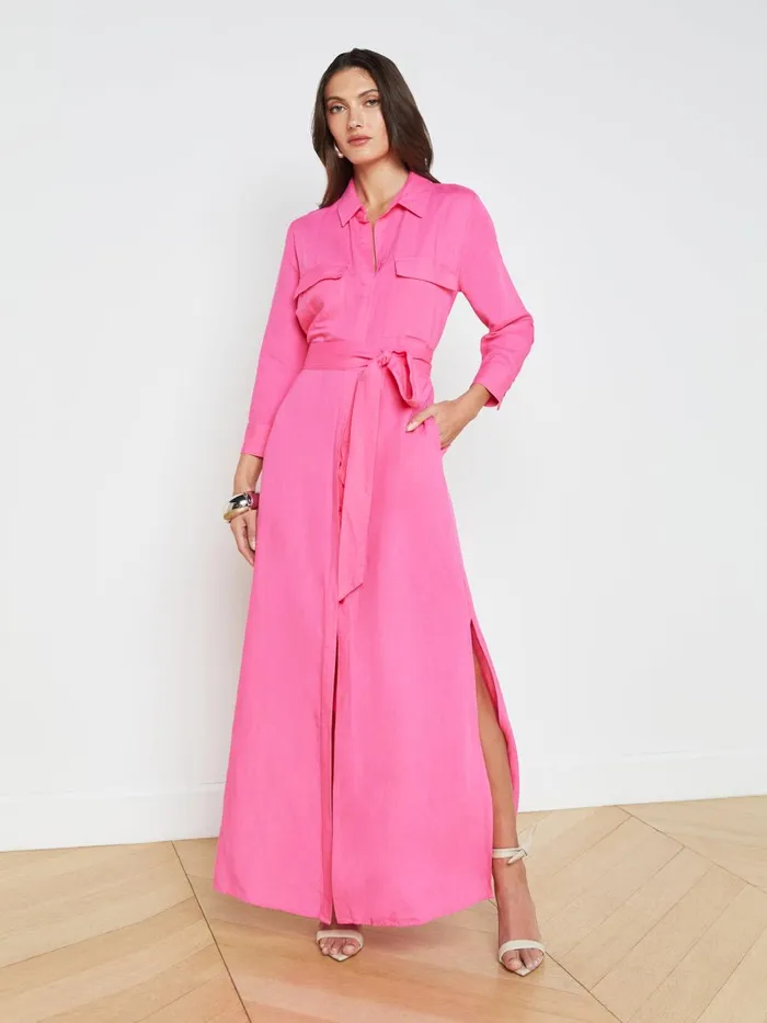 L039Agence Dresses and Jumpsuits Women Cameron LinenBlend Shirt Dress Berry Pink