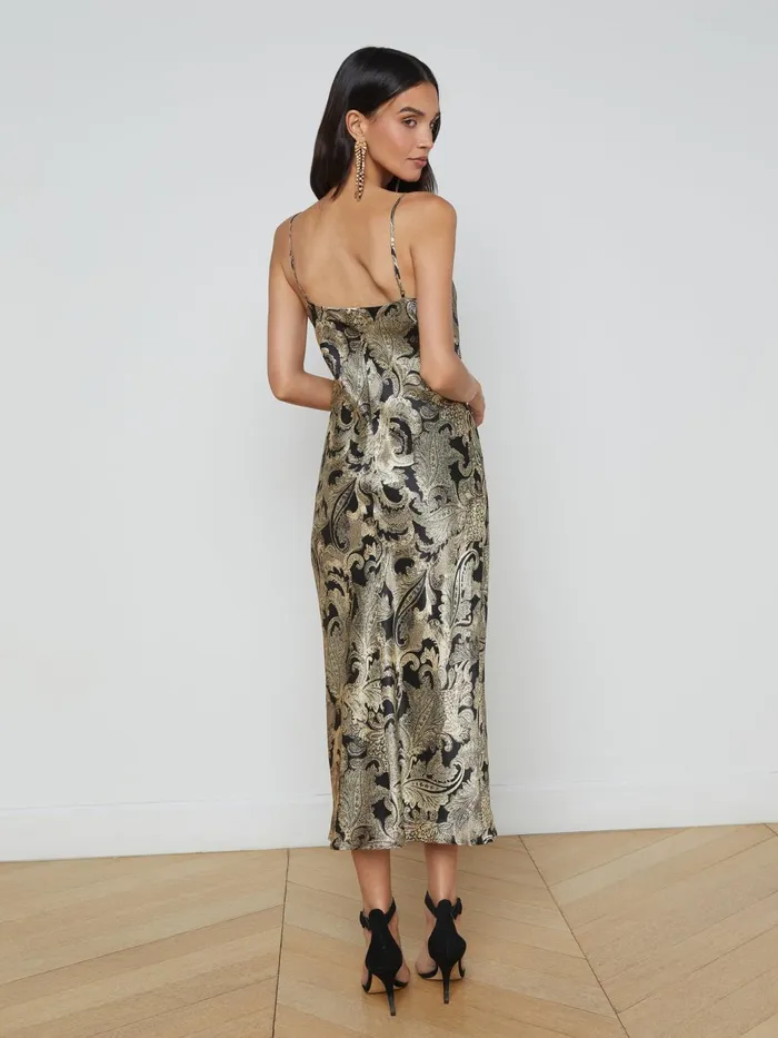 L039Agence Dresses and Jumpsuits Women Seridie Silk Slip Dress Gold Multi Textured Paisley L039Agence Dresses and Jumpsuits Women Seridie Silk Slip Dress Gold Multi Textured Paisley