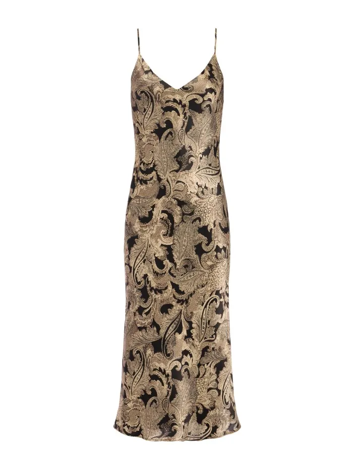 L039Agence Dresses and Jumpsuits Women Seridie Silk Slip Dress Gold Multi Textured Paisley L039Agence Dresses and Jumpsuits Women Seridie Silk Slip Dress Gold Multi Textured Paisley