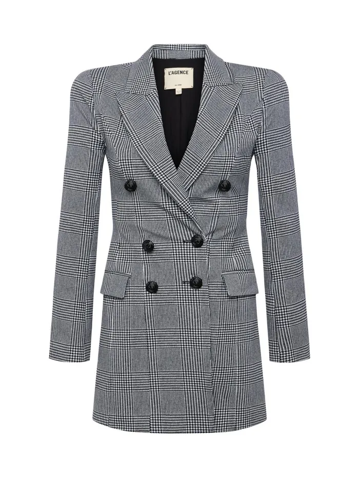 L039Agence Dresses and Jumpsuits Women Tora Plaid Blazer Dress Whiteblack Glen Plaid L039Agence Dresses and Jumpsuits Women Tora Plaid Blazer Dress Whiteblack Glen Plaid