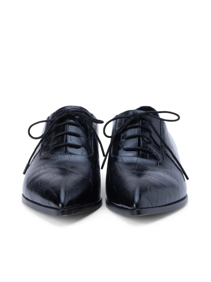L039Agence Flats and Loafers Women Elisa Leather Oxford Black Croco Embossed