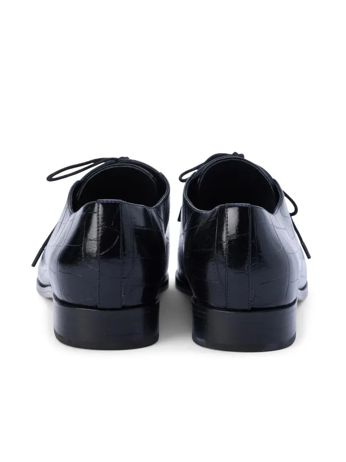 L039Agence Flats and Loafers Women Elisa Leather Oxford Black Croco Embossed
