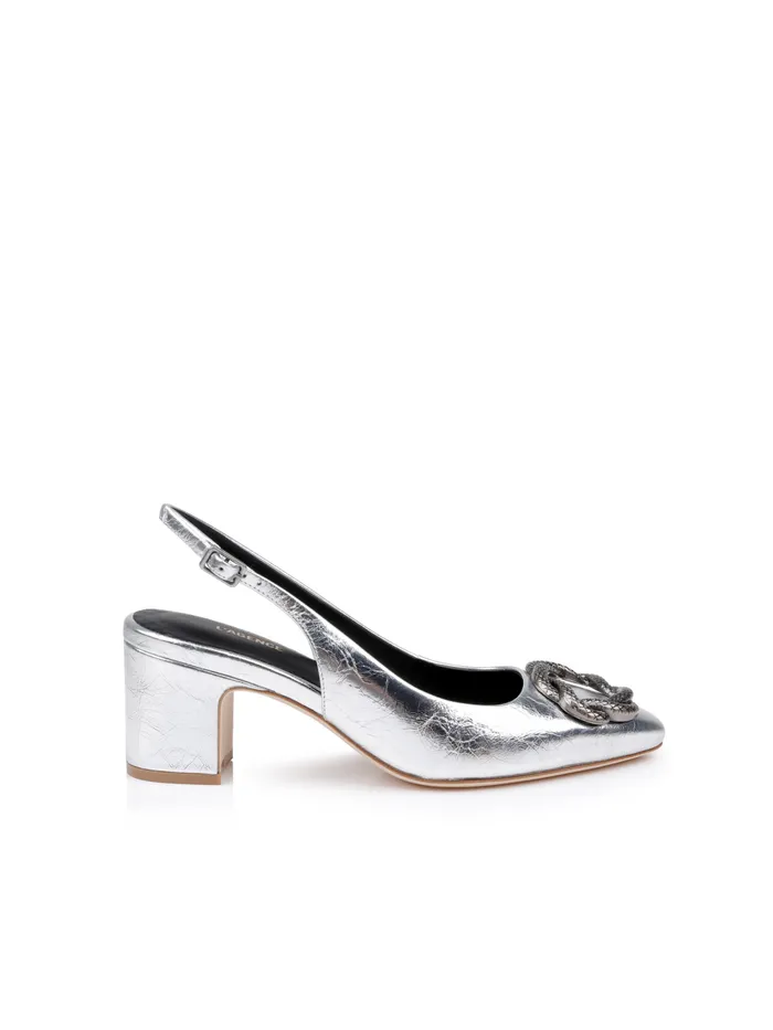L039Agence Heels Women Elayne Patent Leather Slingback Silver Patent Leather