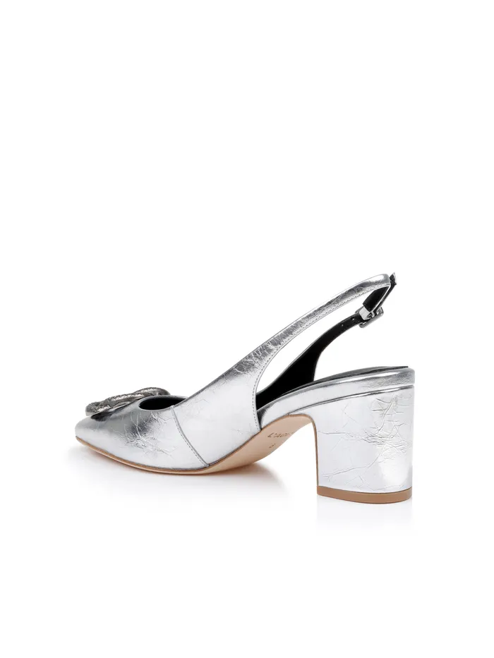 L039Agence Heels Women Elayne Patent Leather Slingback Silver Patent Leather