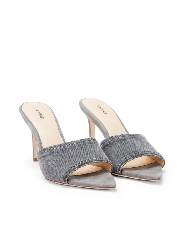 L039Agence Heels Women Lolita Denim OpenToe Mule Grey Denim L039Agence Heels Women Lolita Denim OpenToe Mule Grey Denim
