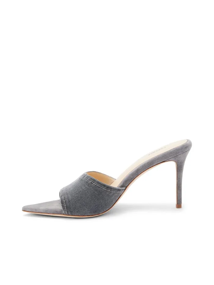L039Agence Heels Women Lolita Denim OpenToe Mule Grey Denim L039Agence Heels Women Lolita Denim OpenToe Mule Grey Denim